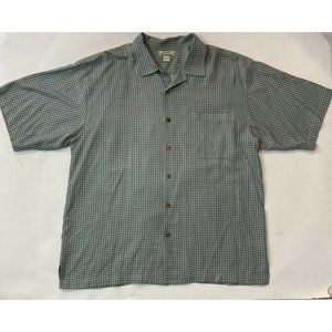 Tommy Bahama 100% Silk Hawaiian Teal Check Shirt Men's Size XL